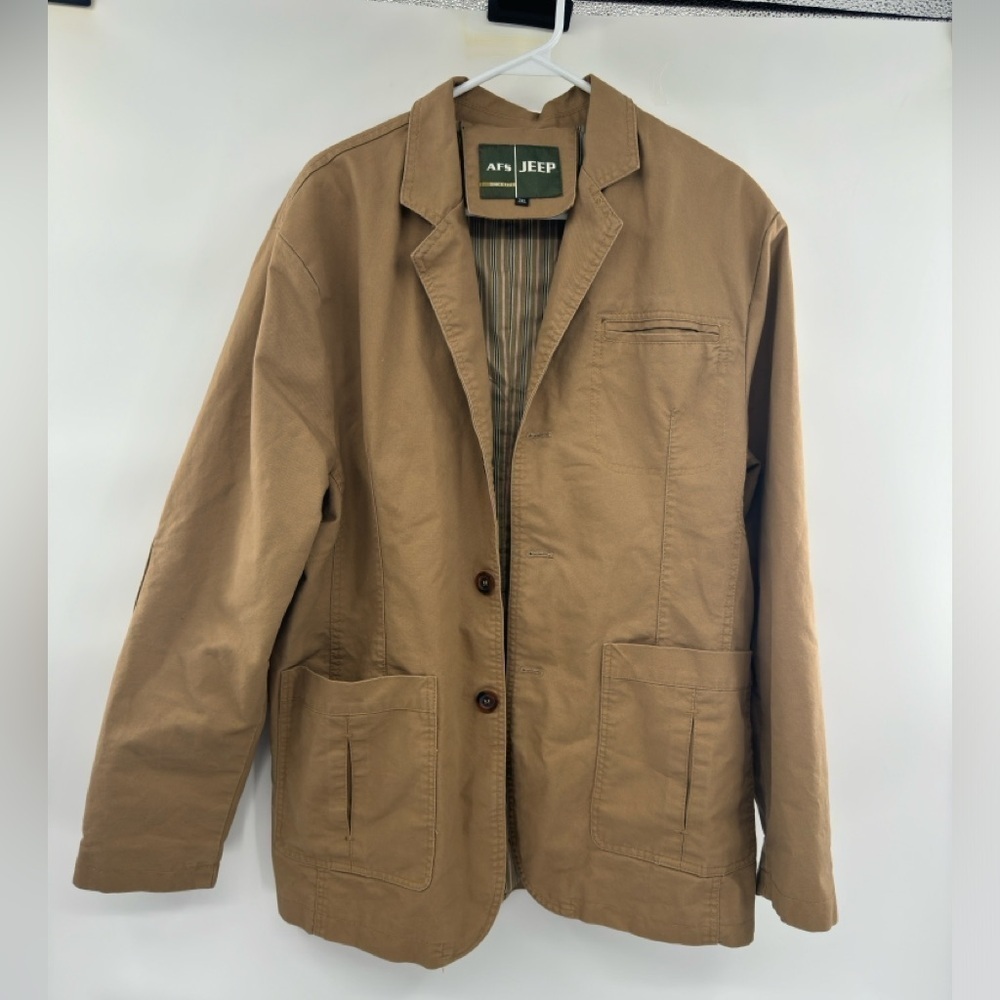 AFS jeep jacket blazer tan khaki button elbow patch padded shoulder pocket 3XL